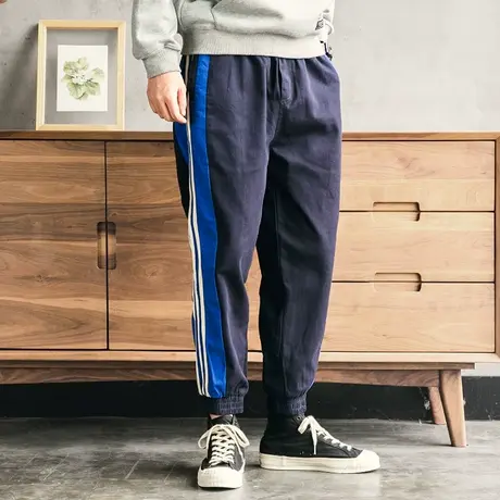 奕飏街头潮牌撞色工装裤男 宽松潮流运动裤男裤子 日系休闲束脚裤商品大图