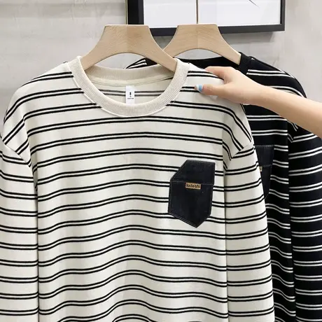 卫衣男2023新款秋季拼接针织衫外套长袖条纹上衣圆领打底衫男春秋商品大图