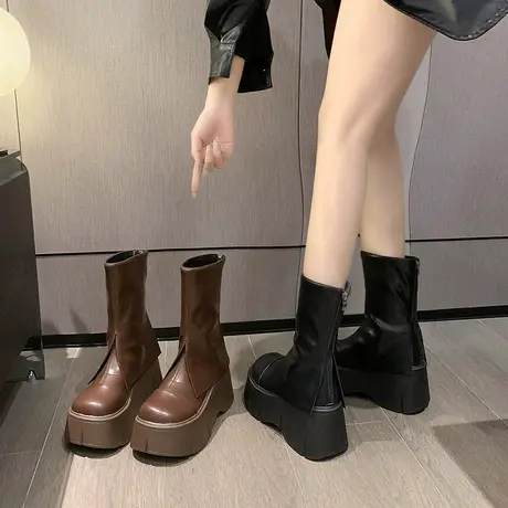 靴子女2023新款爆款秋季网红小个子洋气厚底增高瘦瘦靴马丁女靴潮商品大图