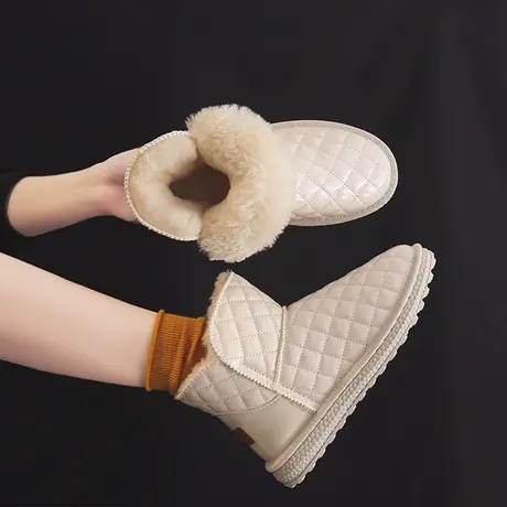 皮面雪地靴女2023年新款皮毛一体冬加绒加厚洋气防水防滑保暖棉鞋图片