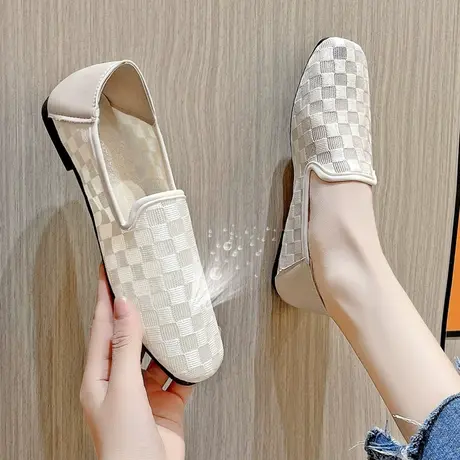浅口单鞋2023夏款百搭仙女镂空网纱晚晚温柔奶奶鞋夏季平底豆豆鞋商品大图