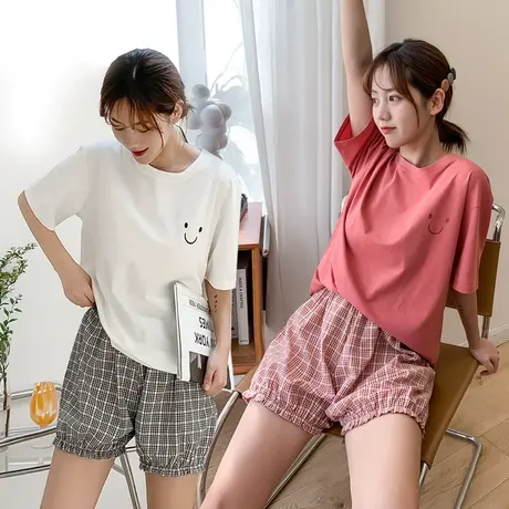 纯棉家居服女夏睡衣短裤薄款莫代尔短袖套装两件套可出门外穿宽松商品大图