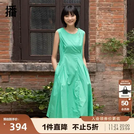 播夏季新款简约圆领单侧镂空修身收腰无袖连衣裙女BDP2LD1117图片