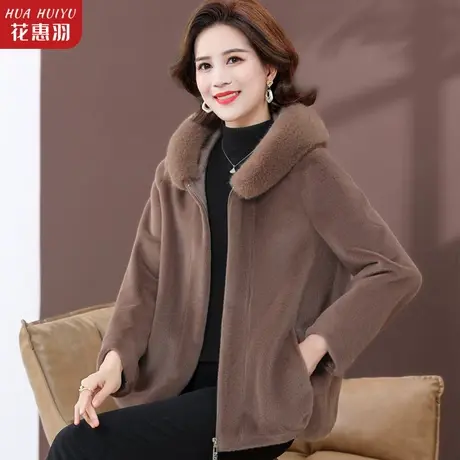 小个子妈妈洋气外套中年女装秋冬装中老年女士水貂绒一体大衣短款商品大图