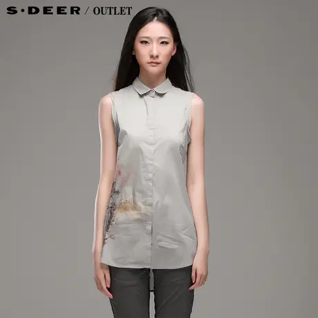 sdeer圣迪奥 专柜正品 女装夏衣侧印花无袖衬衫3280664图片