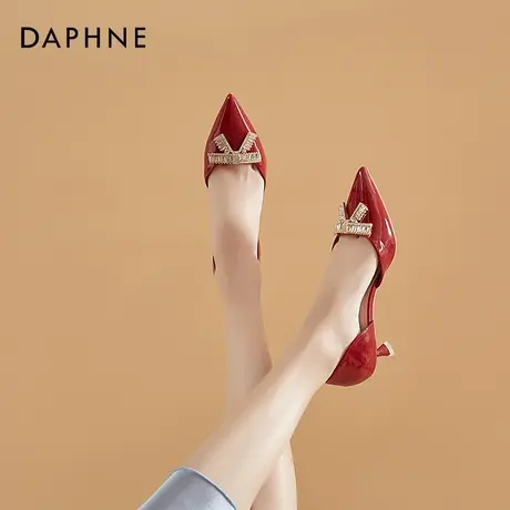 达芙妮网红尖头高跟鞋单鞋女夏百搭中跟浅口漆皮矮跟细跟包头凉鞋图片