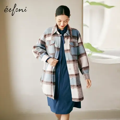 【商场同款】伊芙丽2021年冬季新款英伦复古格子外套女1CB112471图片