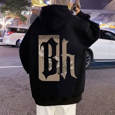 纯棉连帽卫衣男2024新款春秋季国潮宽松外套美式高街设计感复古风商品大图