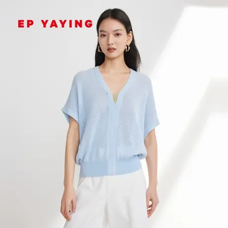 EP YAYING雅莹女装 慵懒风垂感v领短袖针织衫 2023新款9520B商品大图