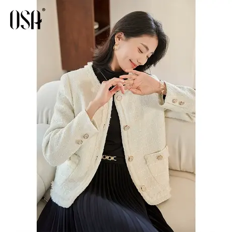 OSA欧莎白色小香风设计感百搭小个子短款外套女秋冬季2022年新款商品大图