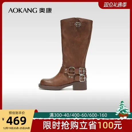 【门店发货】奥康女鞋 冬季新款美拉德长筒骑士靴西部牛仔靴商品大图