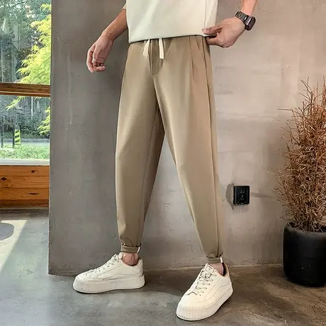 2023新款春秋季纯色小脚长裤男INS重磅休闲卫裤宽松百搭运动裤潮商品大图