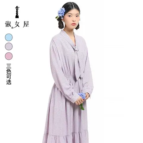 淑女屋旗舰店官网新款12ge跳芭蕾舞的公主系列中长款圆点女连衣裙图片