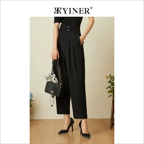 YINER音儿女装2022夏季气质高腰宽松休闲裤商品大图
