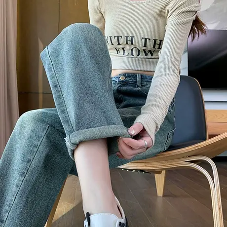 复古哈伦牛仔裤女春季2024年新款春款高腰宽松老爹裤小个子萝卜裤商品大图