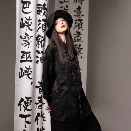 复古设计感新中式盘扣衬衫女春季2024新款情侣装上衣宽松国风衬衣图片