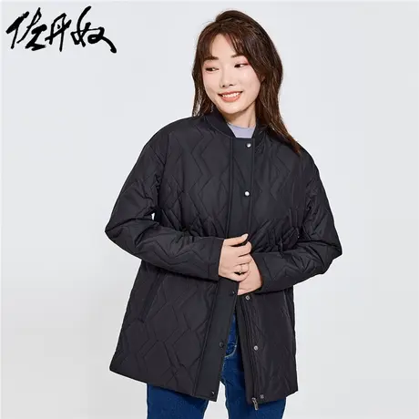 佐丹奴外套女装菱形花纹中长款棒球领棉衣外套 05372749商品大图