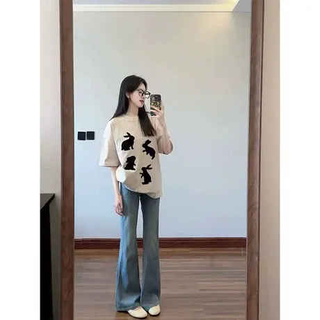 纯棉短袖t恤女港风chic夏季2023新款美式复古宽松上衣oversize潮商品大图