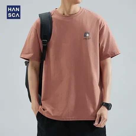 hansca 美式潮牌印花短袖T恤男夏季260g重磅圆领宽松纯棉半袖上衣商品大图