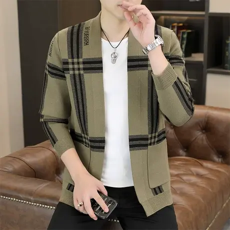 秋季毛衣男休闲上衣开衫外穿秋衣帅气针织衫春秋装线衫个性男装潮商品大图