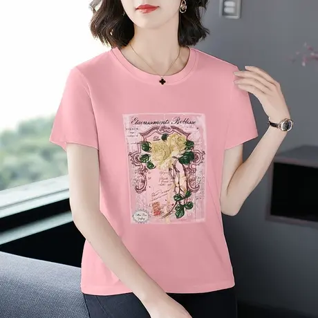 精致设计感短袖t恤衫女士夏装中老年妈妈大码上衣重工刺绣体恤棉商品大图
