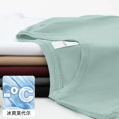 莫代尔冰丝短袖t恤男装潮流夏季速干凉感圆领上衣服半袖纯色体恤图片