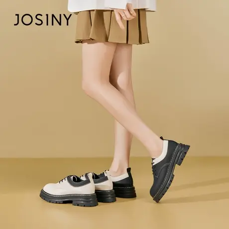 卓诗尼白色小皮鞋女2023年新款春季女鞋一脚蹬粗跟英伦风jk单鞋图片