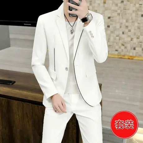 西服套装男士潮流休闲礼服春秋季ins个性一套男装韩版帅气小西装商品大图