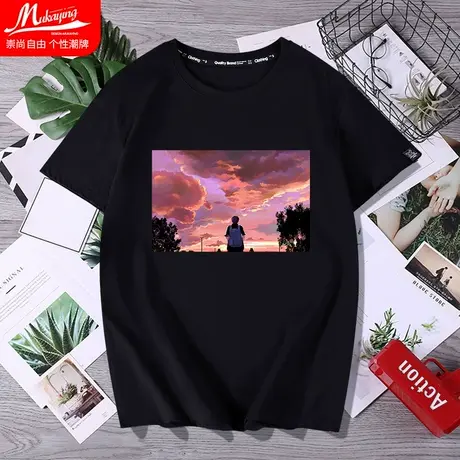 港风潮流ins短袖男t恤宽松潮牌男装2022新款夏季纯棉青少年体恤衫图片