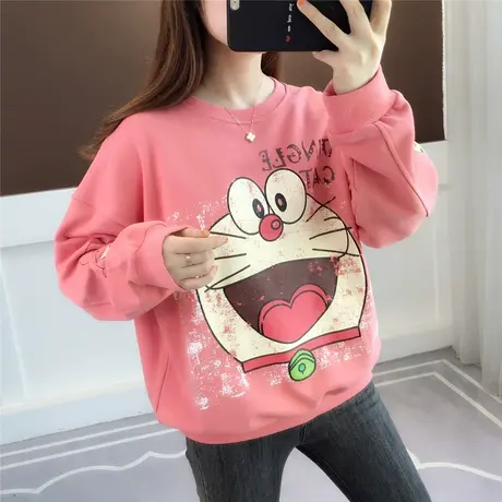 圆领套头卡通猫咪印花卫衣女秋冬新款韩版宽松女装长袖百搭外套图片