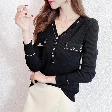 2023初春季新款上衣女士短外套女春秋款宽松显瘦时尚洋气针织开衫图片