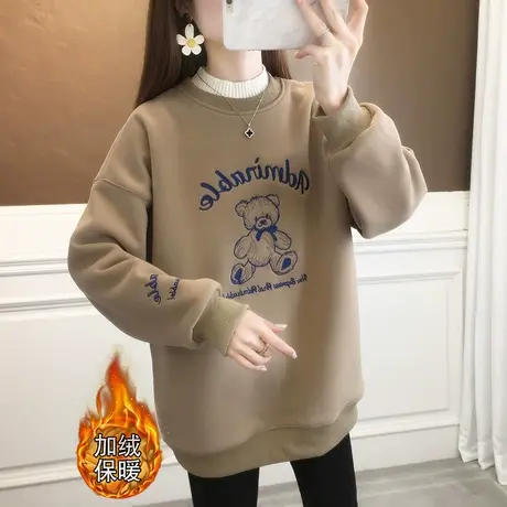 半高领卫衣女加厚加绒中长款2023年冬季新款今年流行秋冬打底上衣图片