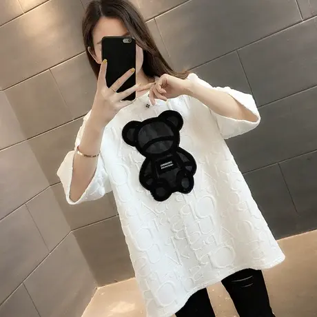 纯棉短袖T恤女装宽松2023年新款秋季洋气中长款设计感打底衫爆款商品大图