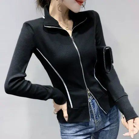 女装2023新款潮时尚拉链T恤设计感洋气上衣百搭打底衫女长袖春秋商品大图