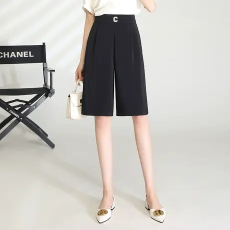 夏季薄款休闲裤高腰五分裤宽松显瘦短裤女2023新款韩版通勤阔腿裤商品大图