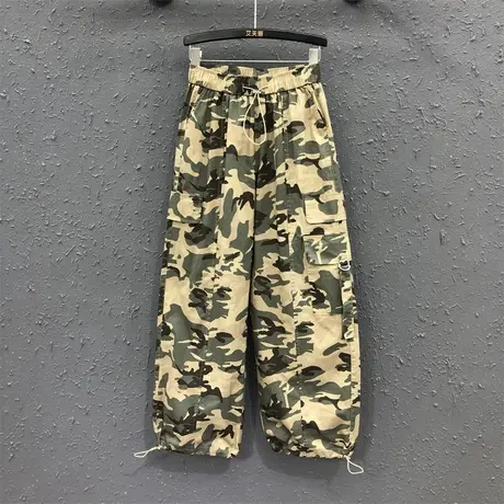 美式高腰迷彩色工装裤女23夏季新款休闲时尚宽松显瘦灯笼裤哈伦裤图片