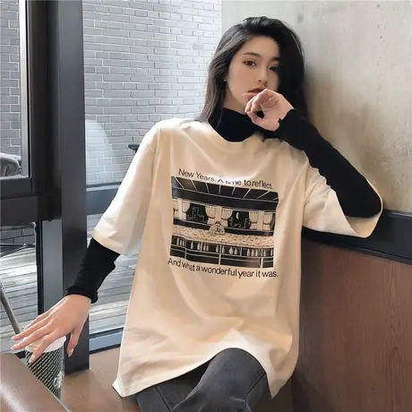 短袖女ins潮嘻哈体恤宽松2023夏季t恤女上衣酷酷的蹦迪女装中长款商品大图