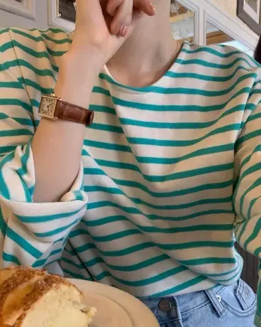 韩国东大门2023春秋装新款ins学院风经典拼色条纹长袖T恤女打底衫商品大图