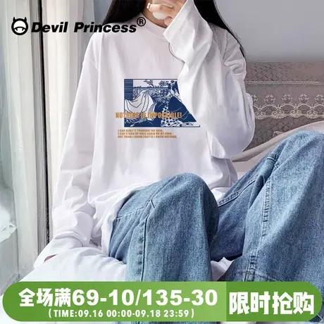 港味BF慵懒风vintage设计感小众长袖T恤女男友风宽松百搭薄款上衣图片