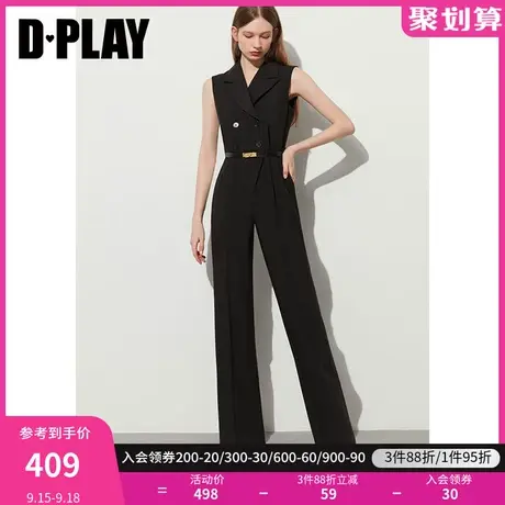 DPLAY黑标2023夏新时尚经典黑设计感无袖直筒长裤高腰通勤连体裤商品大图
