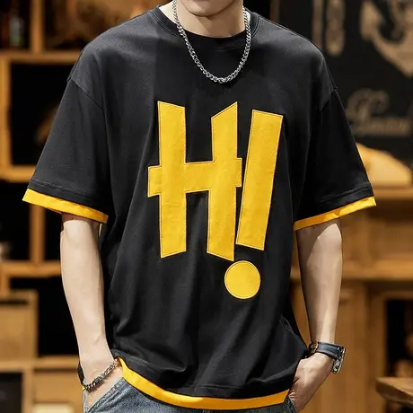 Modi Nick/摩帝尼克时尚百搭男士t恤夏季宽松纯棉潮流男款印花T恤商品大图