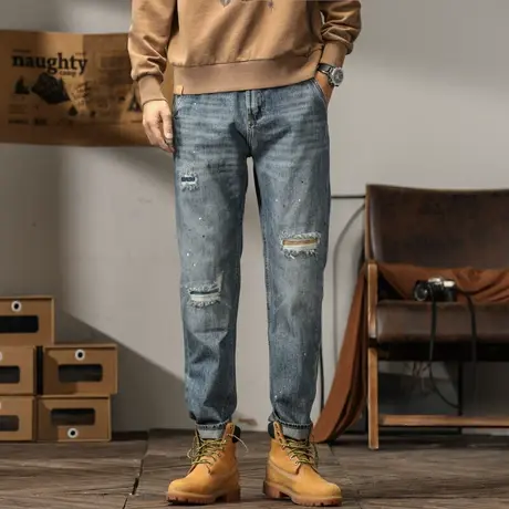 百搭男款牛仔裤复古潮流百搭男士牛仔裤休闲宽松水洗直筒牛仔裤商品大图