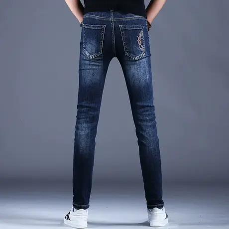 2023秋款新款牛仔裤男蓝色修身小脚弹力百搭高端潮牌男款休闲刺绣商品大图