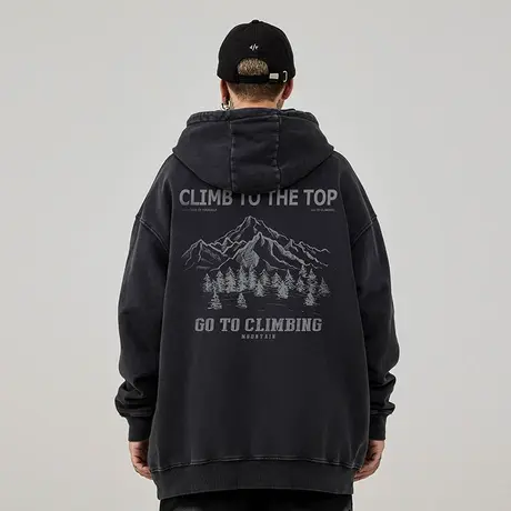 加肥加大码圆领美式重磅复古胖子男装潮流宽松水洗做旧卫衣春秋款商品大图