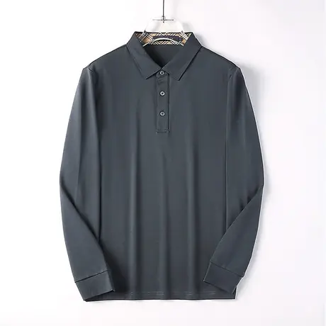 商务T恤男休闲宽松长袖简约男士秋季中年宽松polo衫翻领体恤男装商品大图