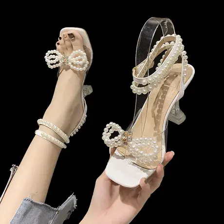 珍珠水钻高跟凉鞋女2023年夏季新款网红ins仙女风细跟时装设计感图片