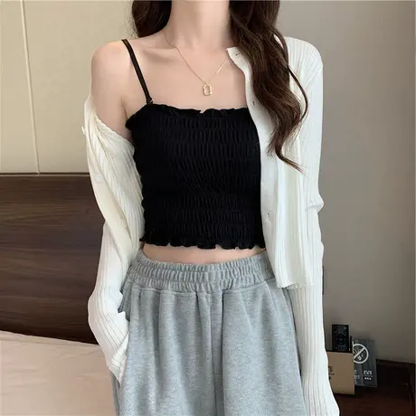 小吊带背心女士2024夏季新款外穿带胸垫纯棉抹胸修身美背内搭上衣图片