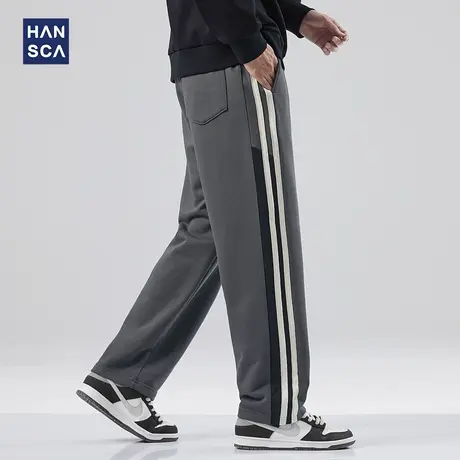 hansca重磅运动卫裤男美式复古秋季潮牌条纹宽松垂直直筒拖地裤子图片
