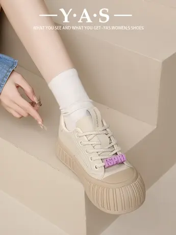 韩版软皮娃娃头厚底小白鞋女2024春季新款舒适软底百搭休闲板鞋潮图片
