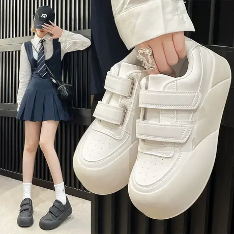 小白鞋女2024春季新款女鞋子增高厚底魔术贴运动休闲鞋面包鞋板鞋商品大图